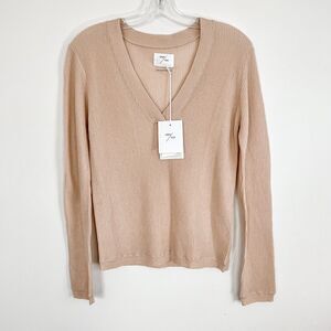 GREY VEN Haldane Cashmere Blend V Neck Long Sleeve Top in Blush Size SM